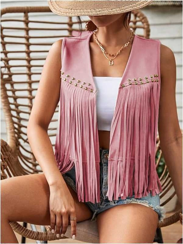 Cardigan en Daim à Franges - Style Artistique & Rétro