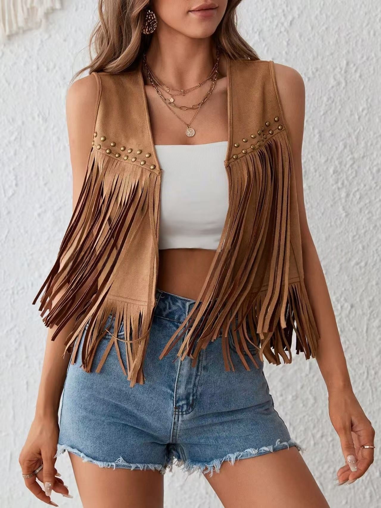 Cardigan en Daim à Franges - Style Artistique & Rétro