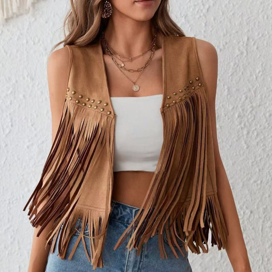 Cardigan en Daim à Franges - Style Artistique & Rétro