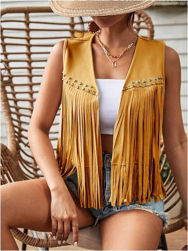Cardigan en Daim à Franges - Style Artistique & Rétro