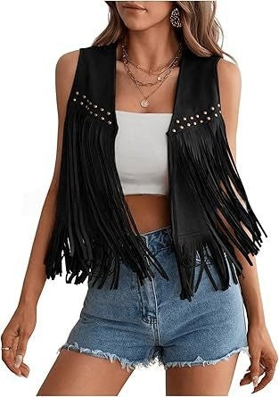 Cardigan en Daim à Franges - Style Artistique & Rétro